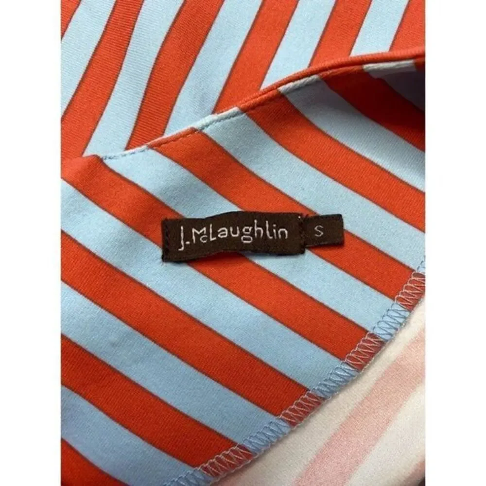 J. McLaughin Courtney Orange‎ Blue Stripe Chevron Fit Flare Dress Small
